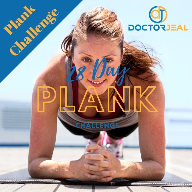 Title photo showing a women performing a plank exercise with text saying 28 day plank challenge