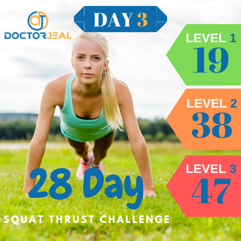 28 Day Squat Thrust Challenge Targets Day 3