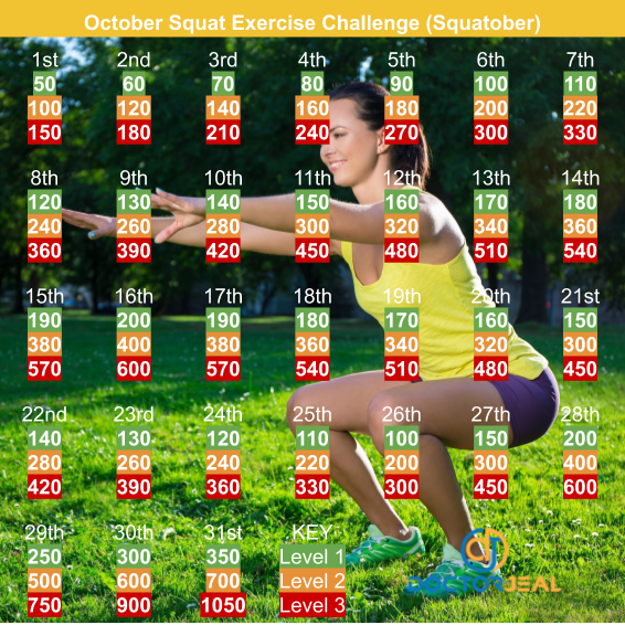 Squatober Squat Challenge Monthly Target Guide