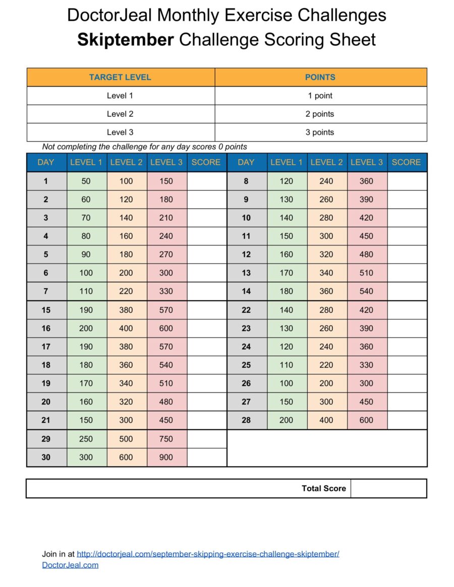 Skiptember Skipping Challenge Scoring Sheet