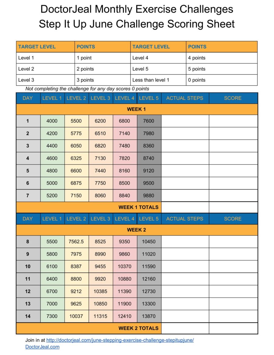 Step It Up June Challenge Scoring Sheet