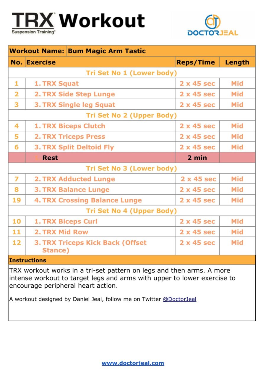 TRX Bum Magic Arm Tastic Workout Card