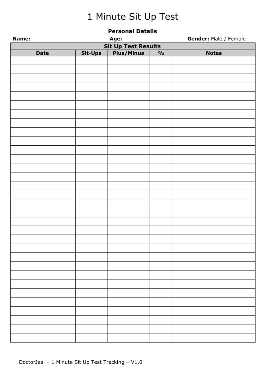 One Minute Sit-Up Test Tracking Sheet