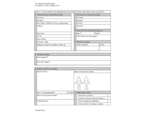 Fitness Industry Accident Form Unbranded